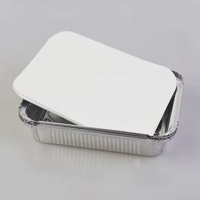 Recipiente de alumínio descartável retangular com tampa dobrável, perfeito para refeições em restaurantes, eventos com catering e preparação de refeições