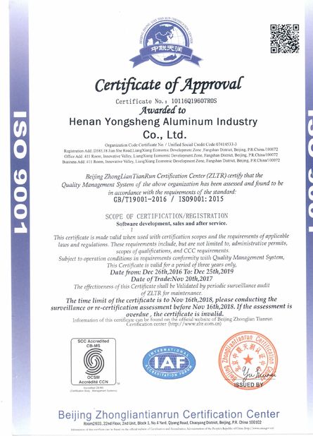 CHINA Henan Yongsheng Aluminum Industry Co.,Ltd. Certificações